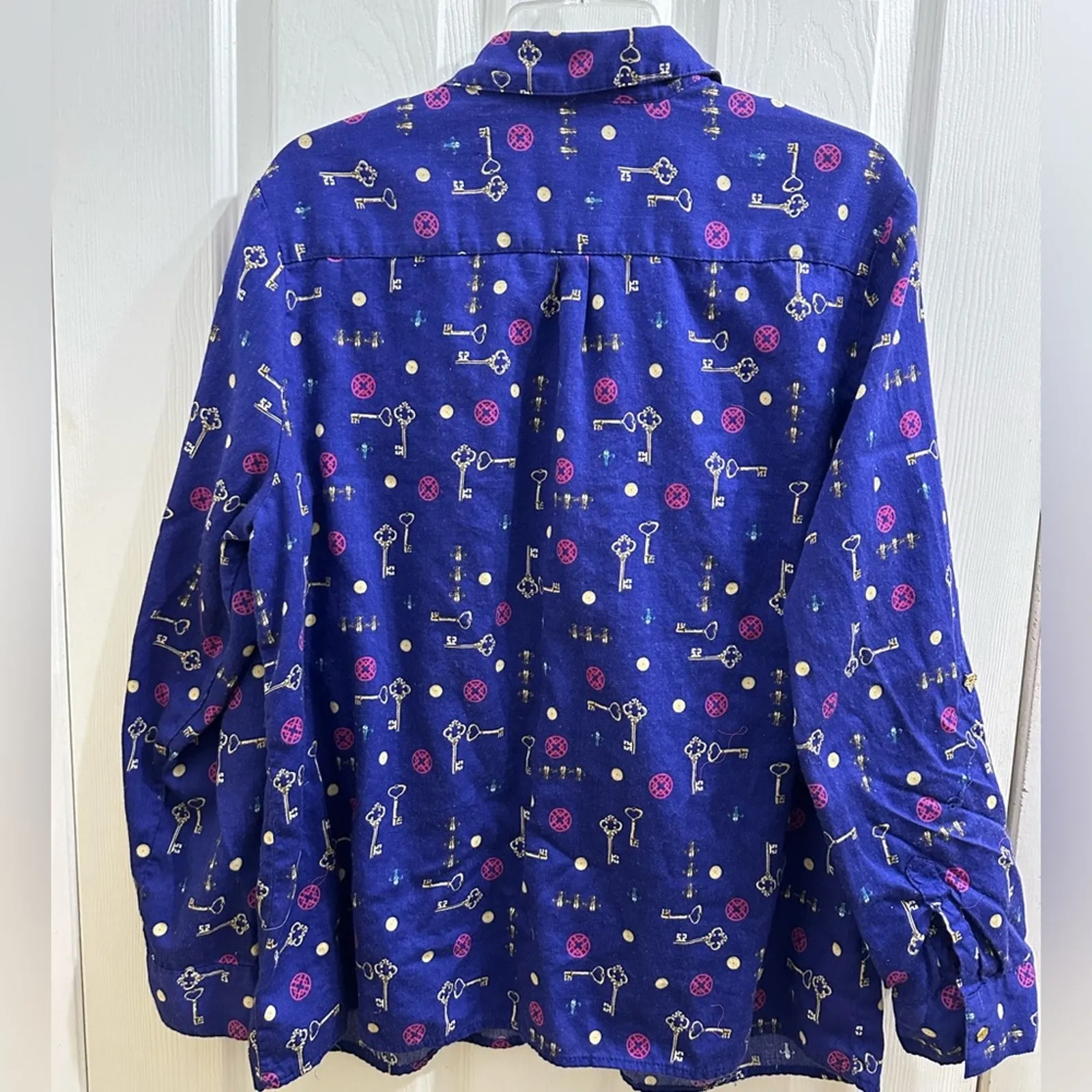 Jaclyn Smith Purple Key Pattern Long-sleeve Button Up XL 80's 90's Style - Image 3