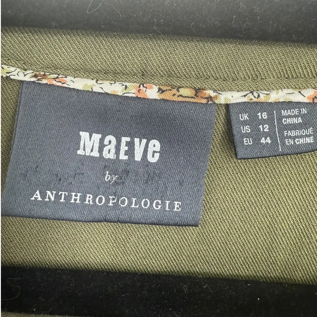 Anthropologie Maeve Ragonda Tunic Dress Moss Green Smocked Long Sleeve Size 12 - Image 3