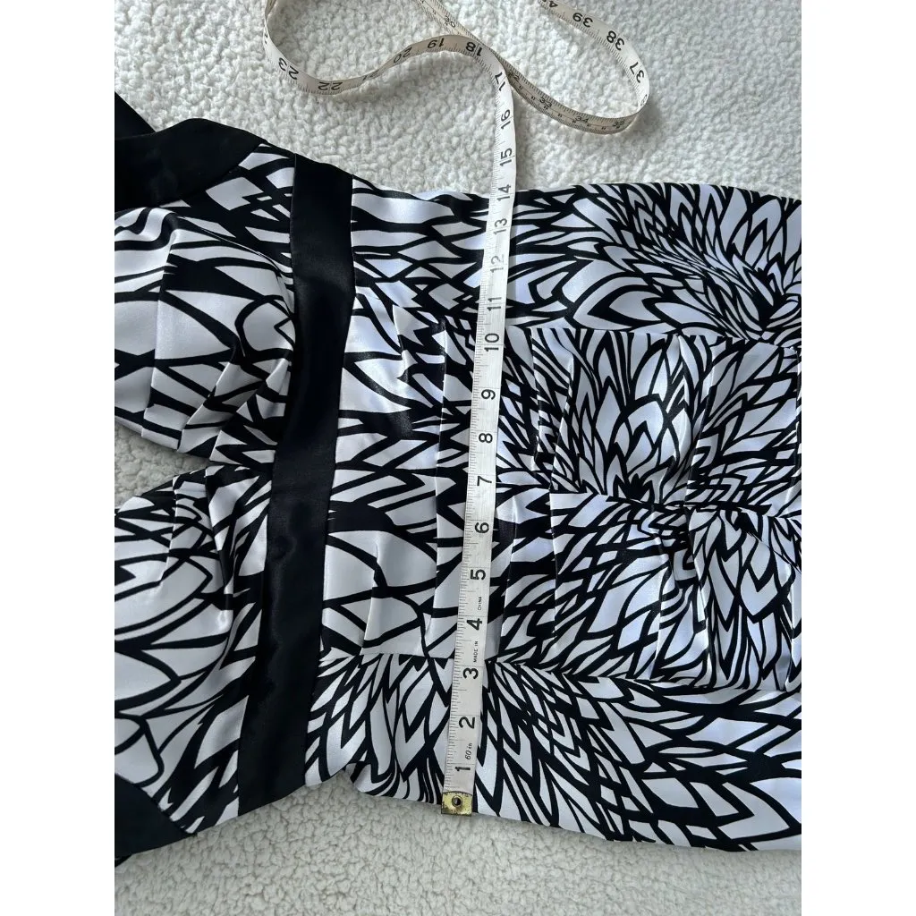 Morgan & Co Black White Halter Mermaid Gown Criss Cross Back Special Occassion S - Image 11