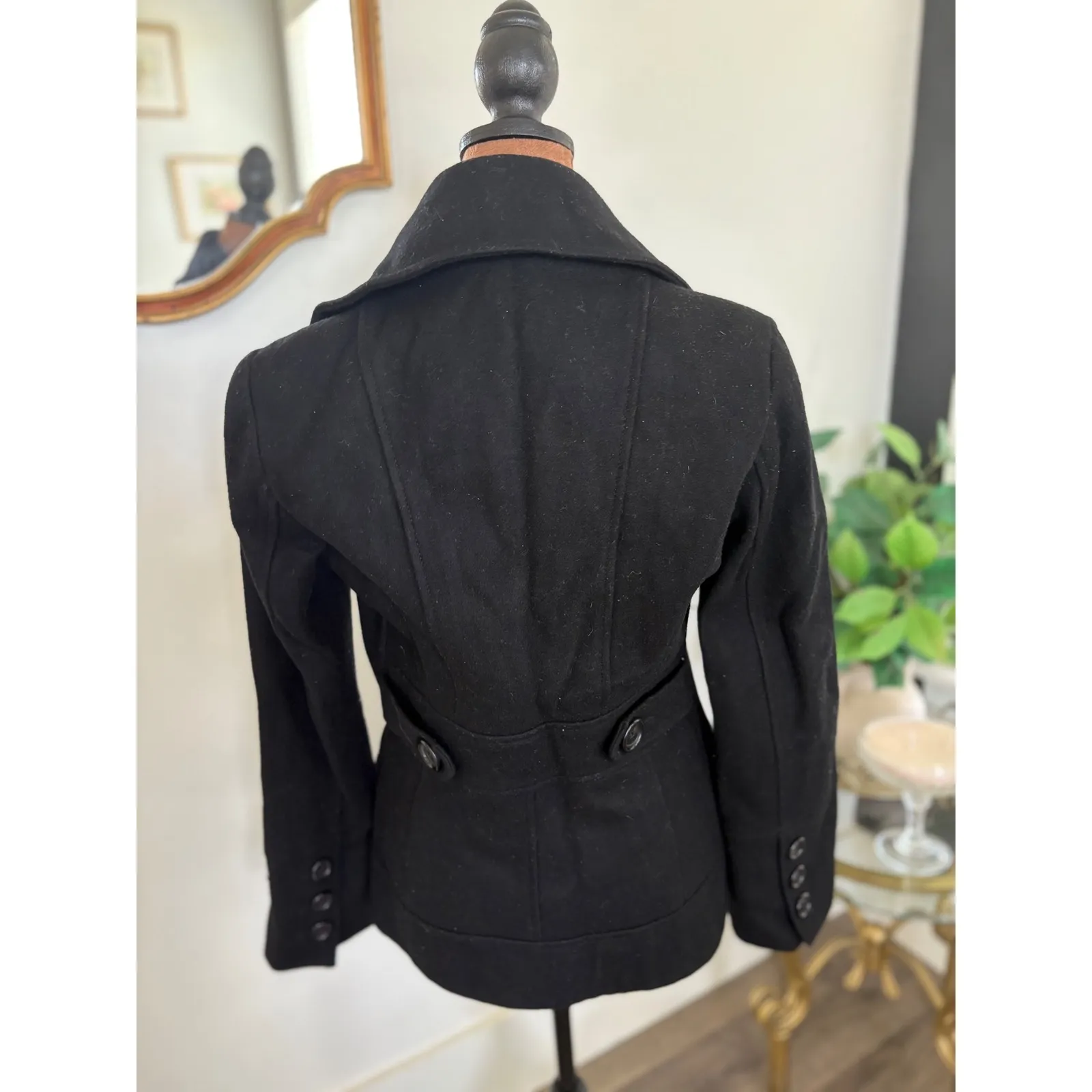 Guess Black Wool Blend Pea Coat‎ Women's Double Breasted Jacket Sm - Image 3