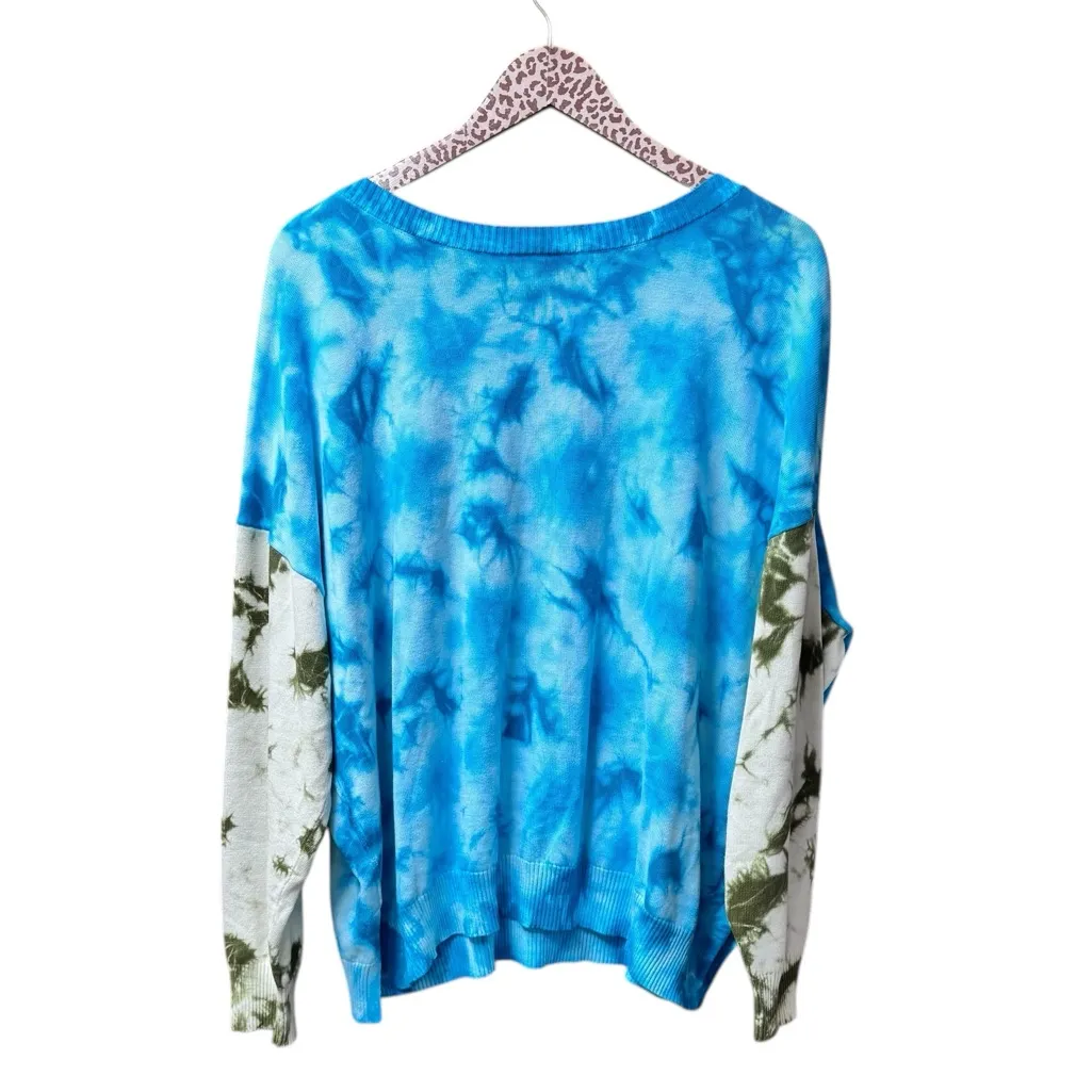 Sundance Summer Skies Long Sleeve Knit V-Neck Tie Dye Sweater Blue Green XL - Image 4