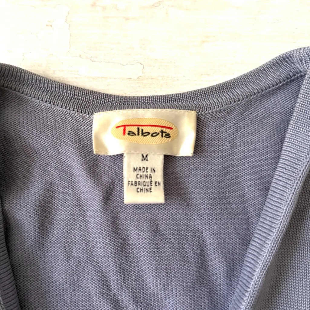 Talbots M Silk Cotton Blend Women's Purple Cardigan Sweater One Button Medium - Image 2