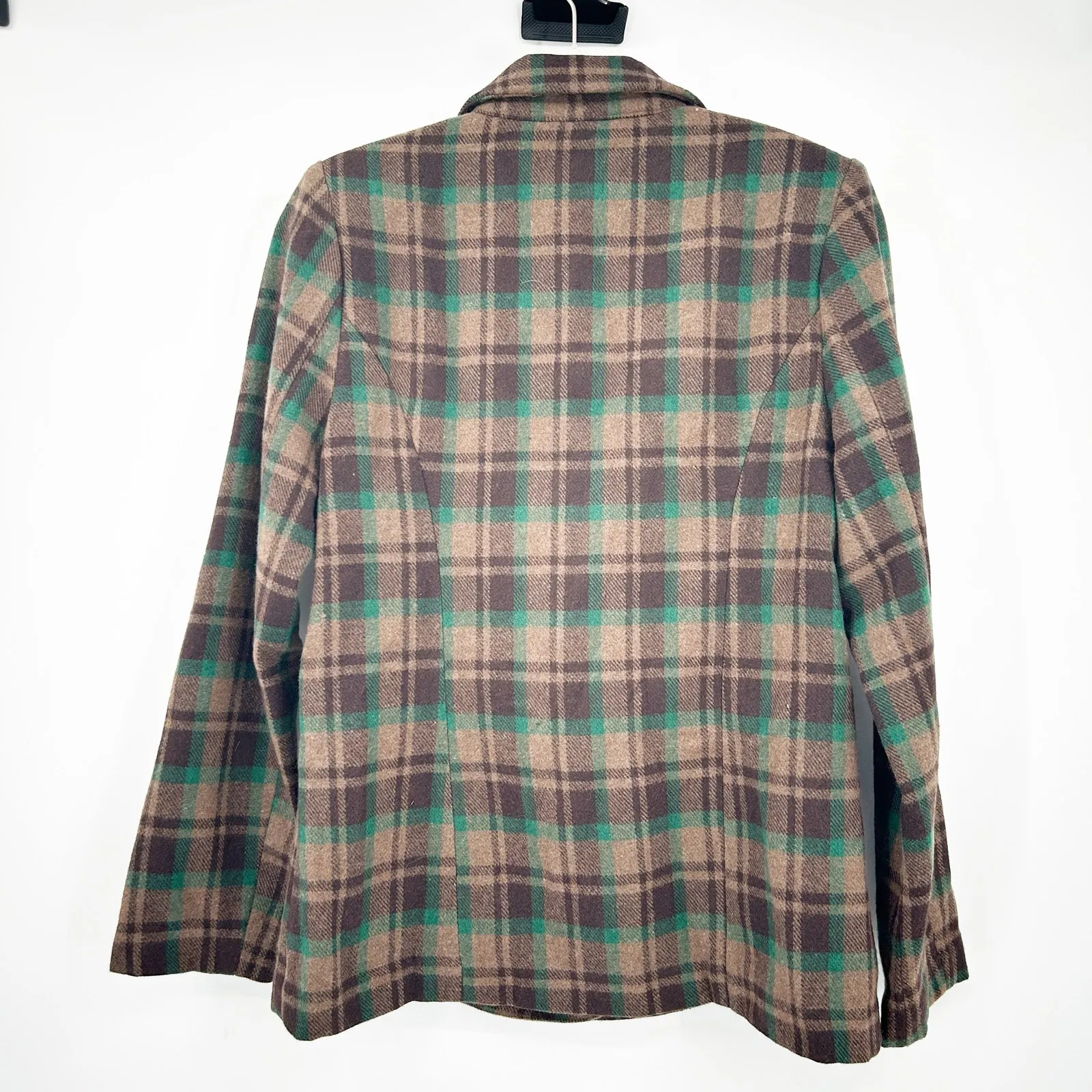 Lush Womens Business Preppy Plaid Wool Blend Double Breasted Blazer Jacket‎ S - Image 8