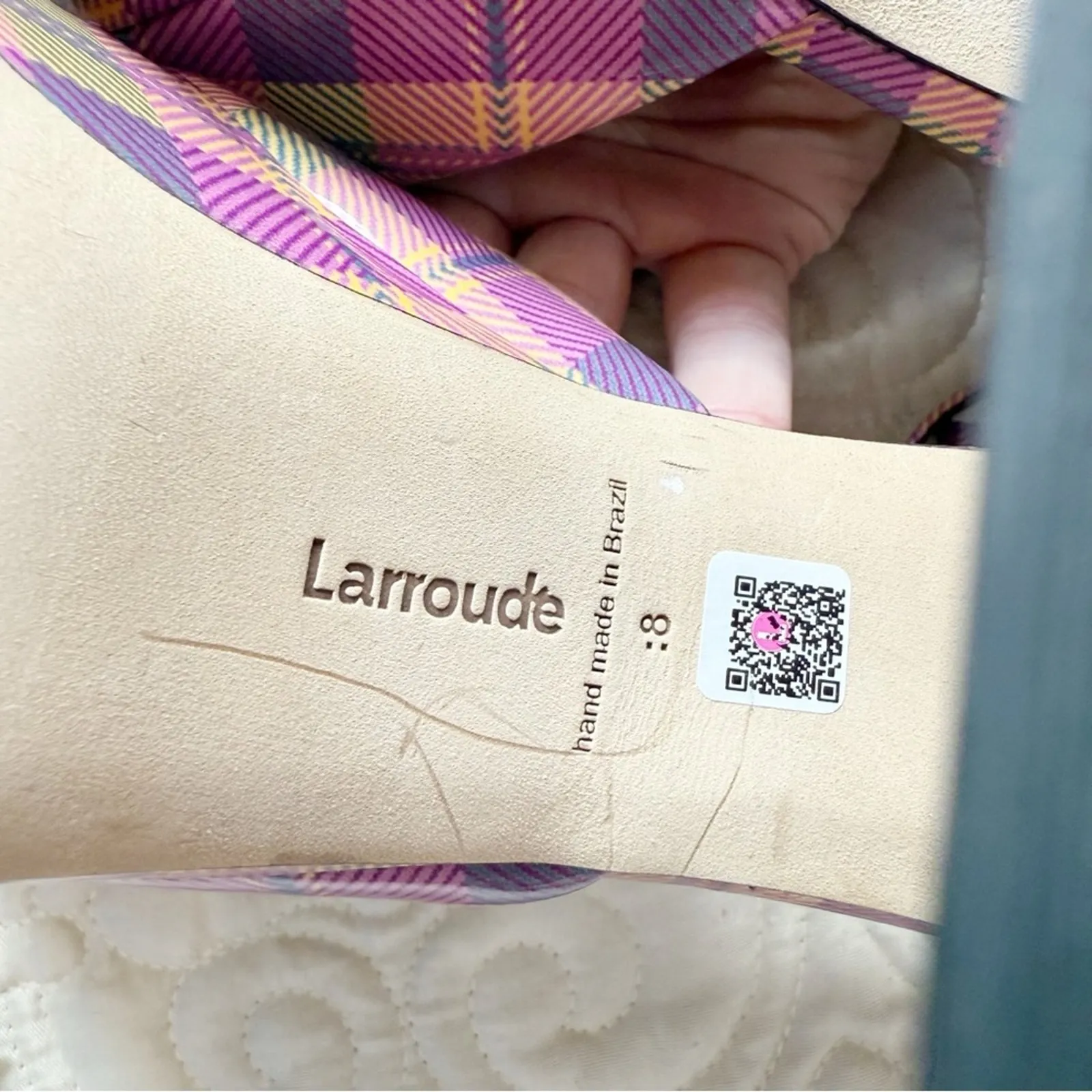 Larroude Ari Pumps in Pink Tartan Patent Leather Sz 8 - Image 4