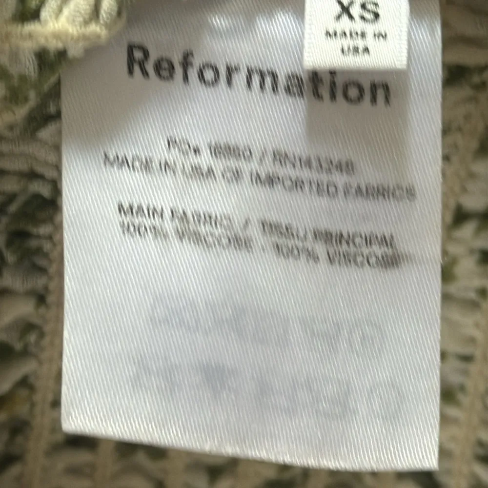 Reformation Green Puff Sleeve Smocked Blouse - Image 6