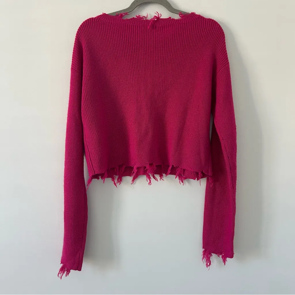 Lovers + Friends Revolve Bright Pink Wool Ribbed Knit V Neck Oversized Sweater S - Image 2