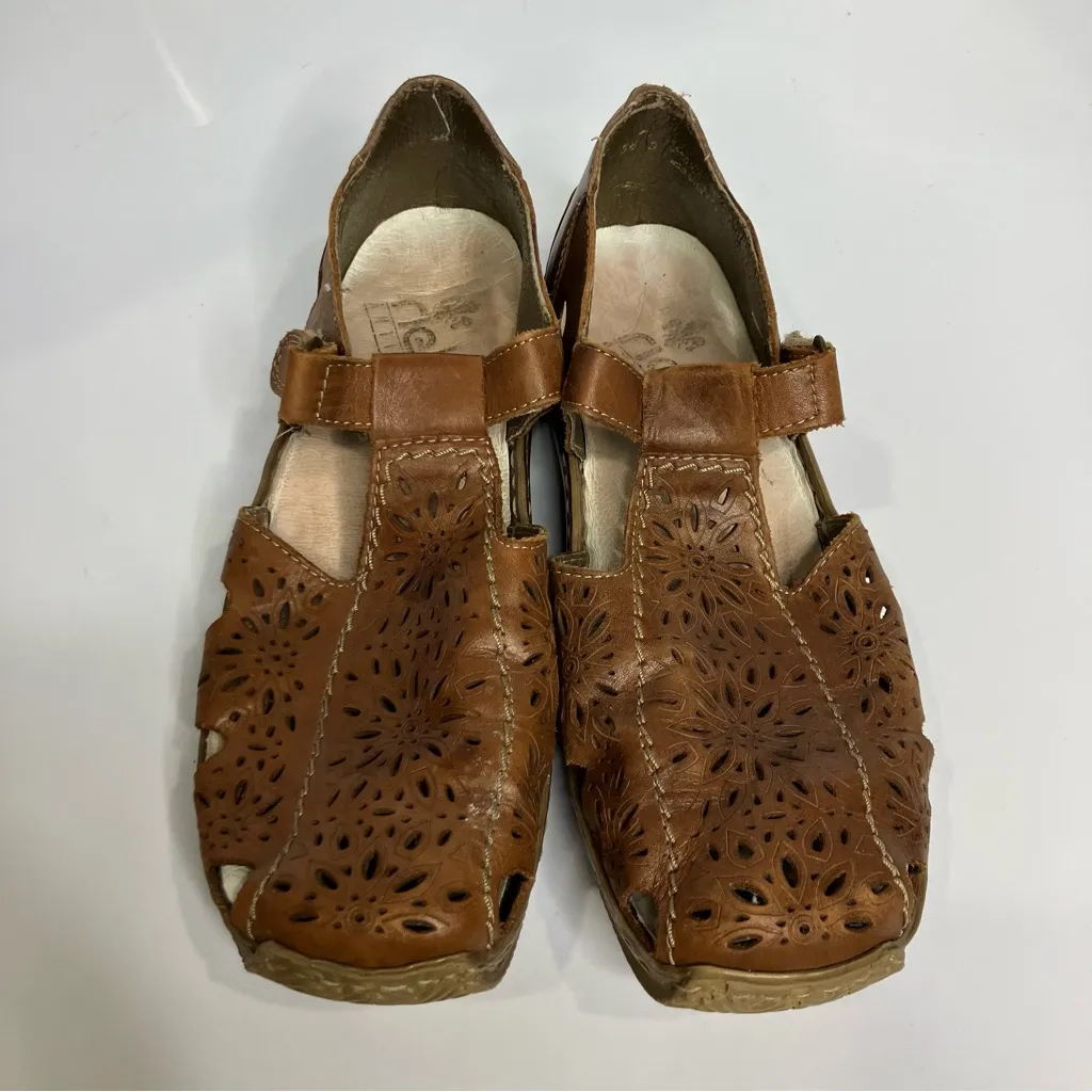 Rieker‎ brown leather shoes sandals women’s size 39 8.5 boho cottagecore casual - Image 2