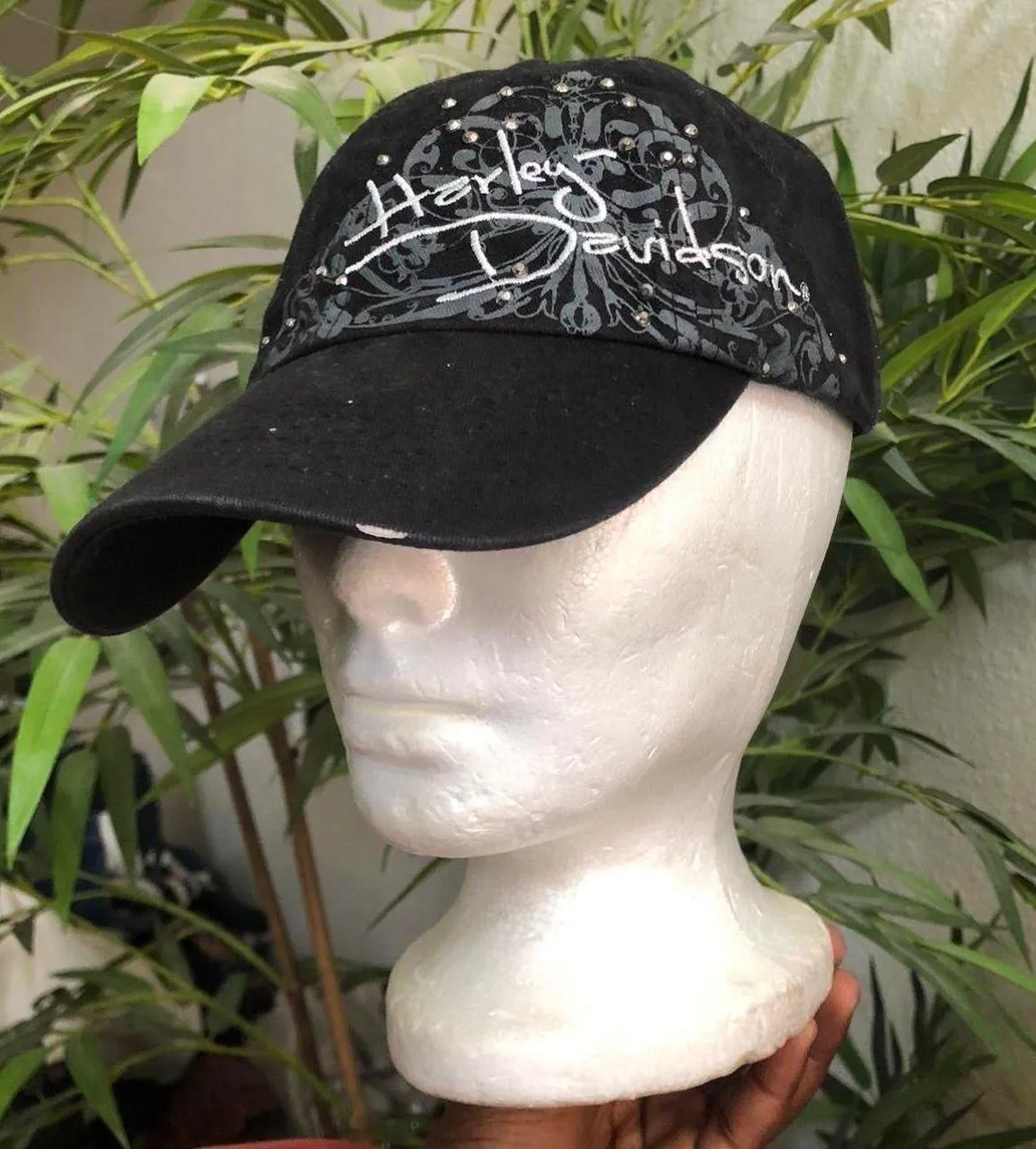 Harley Davidson Motorcycle Biker Goth Chic Streetwear Grunge Studded Baseball Cap Hat Black Gray - Image 1