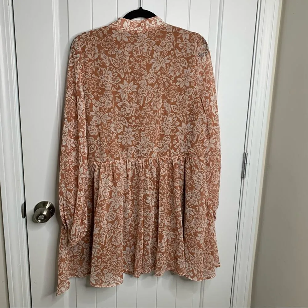Ces Femme bohemian floral long sleeves autumn chiffon‎ tunic Orange - Image 7