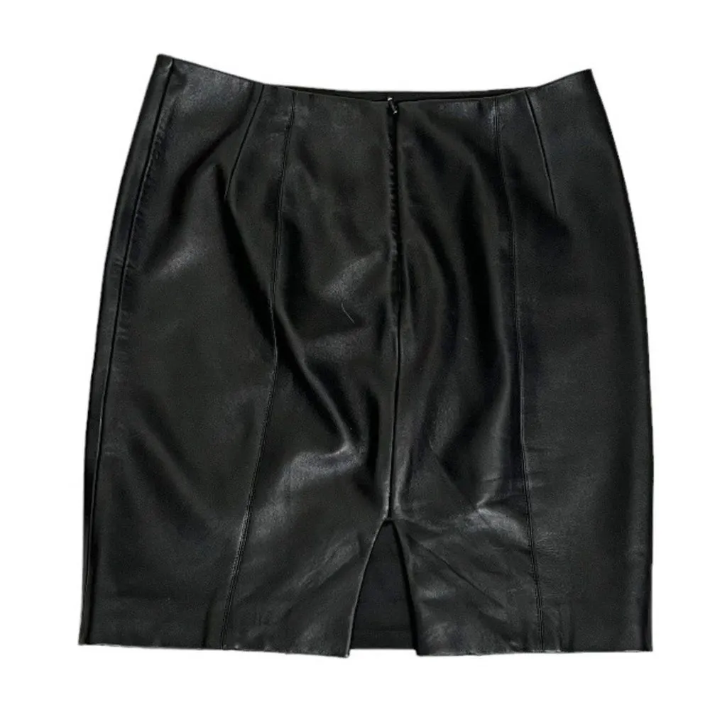 JOEFFER CAOC Black Leather Straight Skirt Buttery Soft Pencil Skirt Lined Size 4 - Image 2
