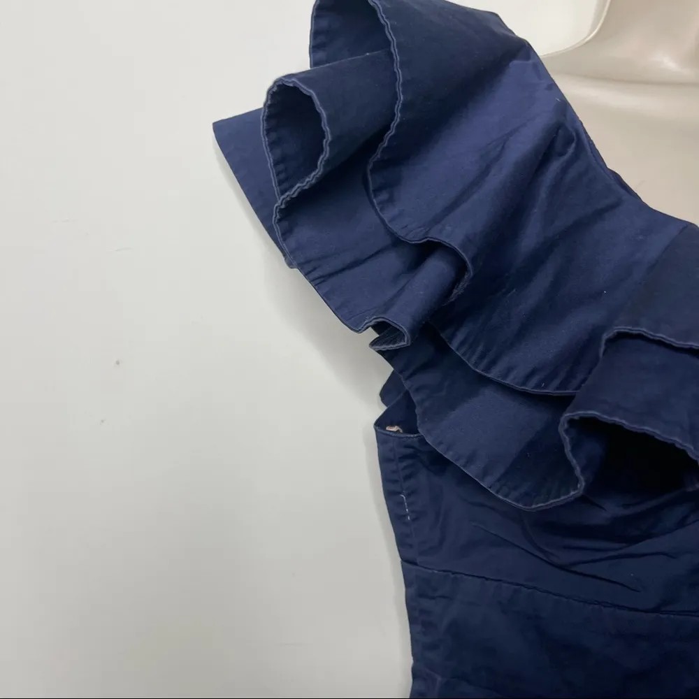 Fame & Partners navy blue one shoulder ruffle Los Feliz wide leg Jumpsuit sz 12 - Image 7