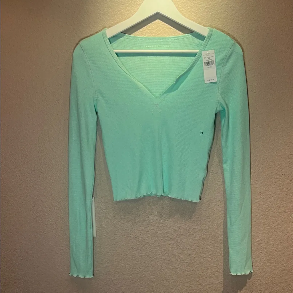 New American Eagle Women’s Mint Green Thermal Knit Long Sleeve Top XS NWT - Image 2