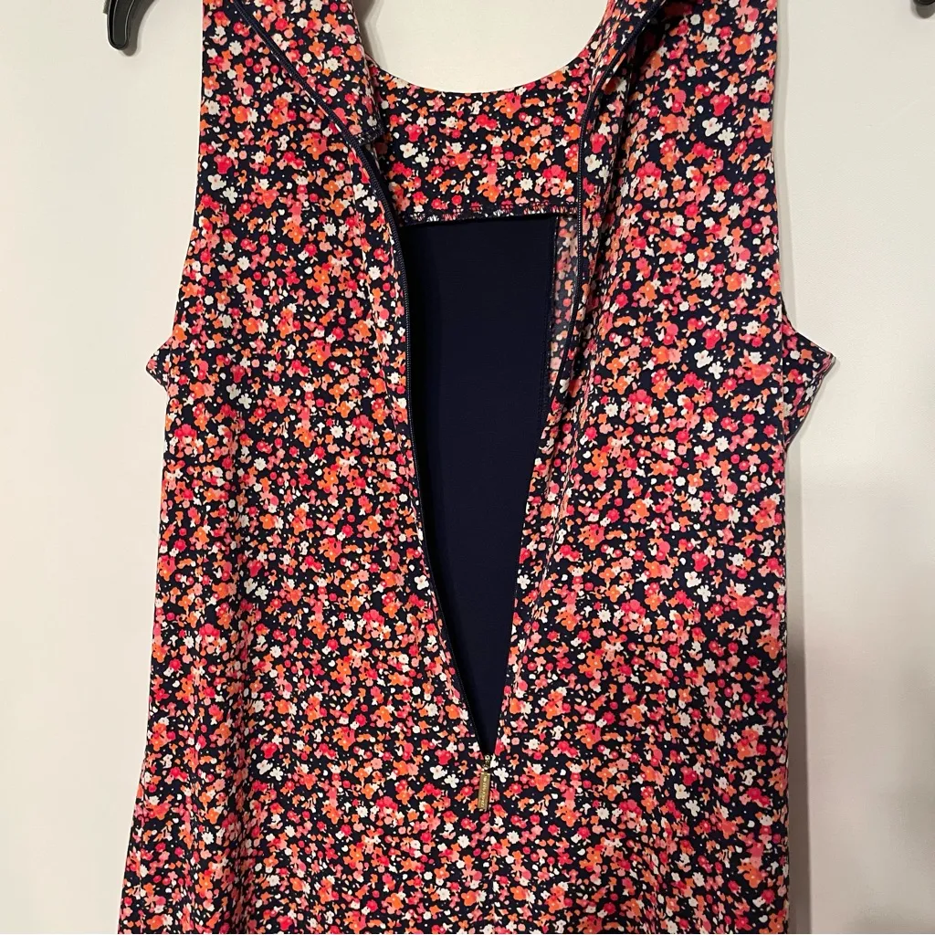 MICHAEL Kors Navy Blue Pink Floral A-Line Midi Dress Women’s Med Stretch Zip - Image 6