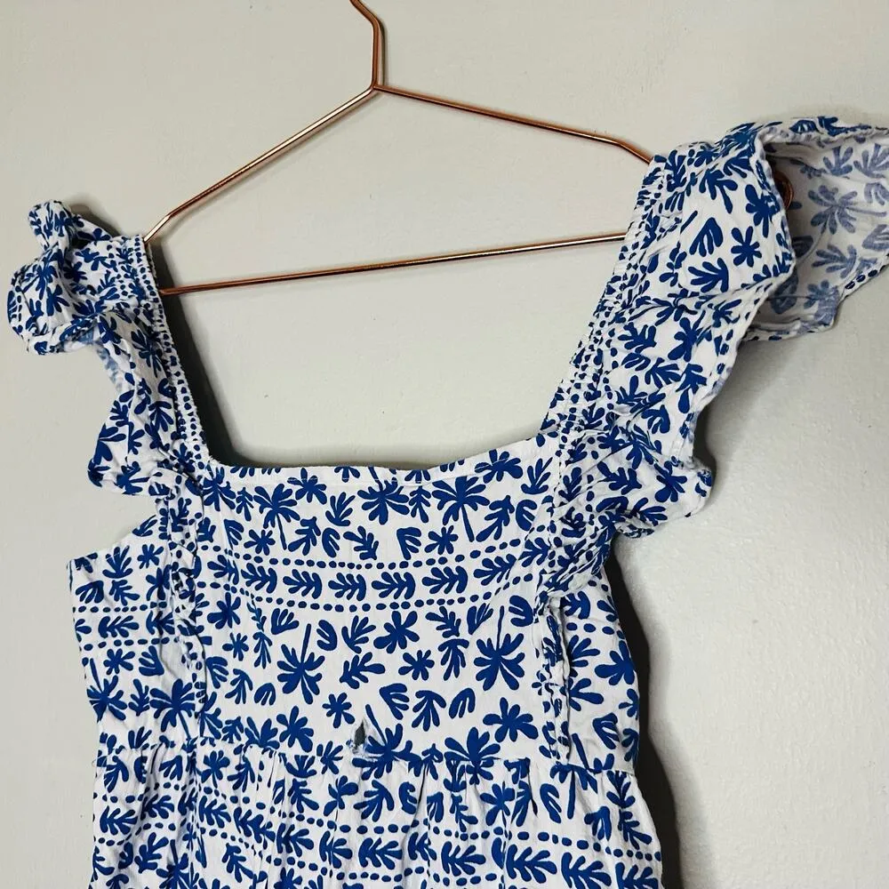 MINKPINK Blue Ithica Square Neck Cotton Print Ruffle Mini Dress Size Small - Image 8