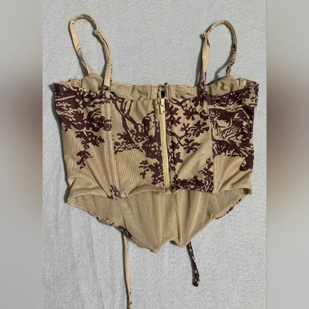 RARE Y2K Tic Toc Brown Toile Mesh Corset Top Woodland Fairy Fairycore - Image 5