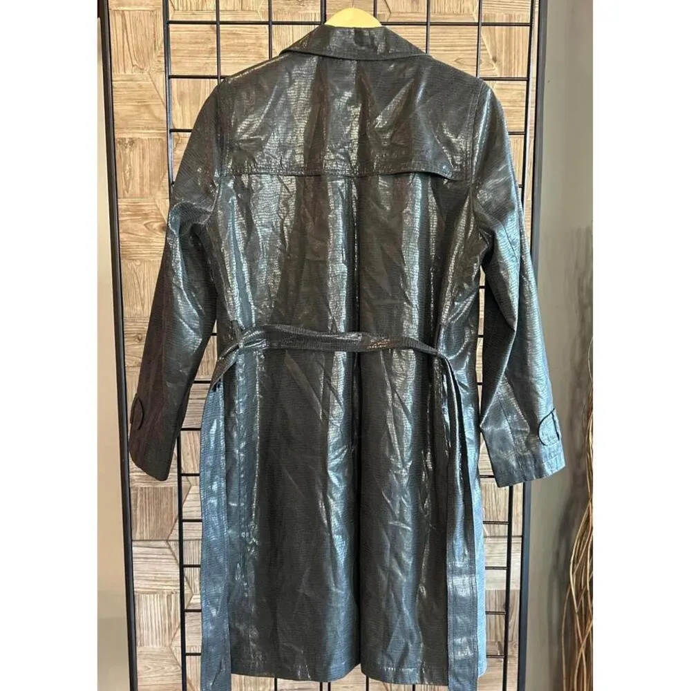 Vintage Drizzle Trench Coat Sz 8 Grey Snake Skin Double Breasted 90's Grunge Gray - Image 8