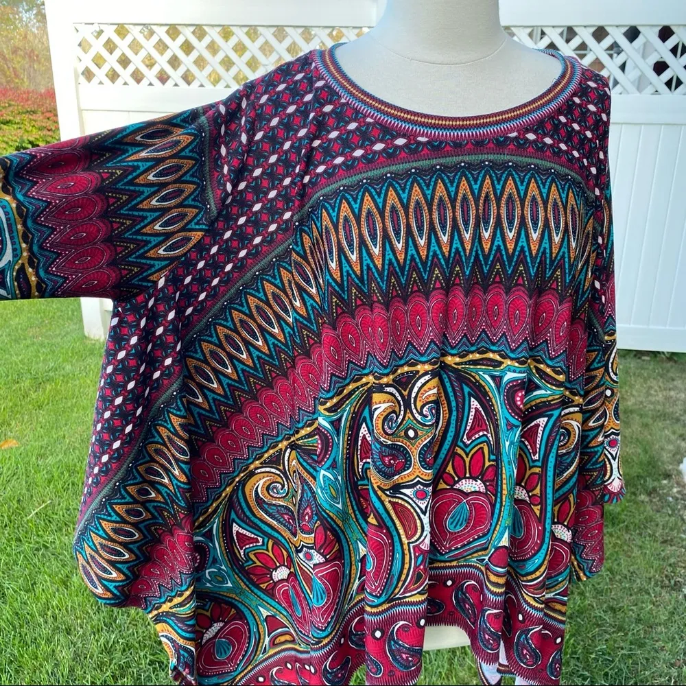 West Kei Multi-Color Poncho Style Paisley Boho Sweater - Image 5