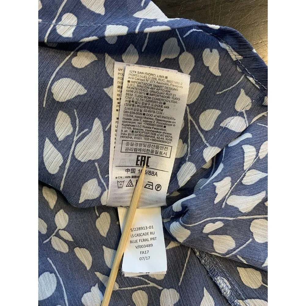 Gap Cottage Blouse Top Women Small Black Floral Print Ruffle Boho Semi‎ Sheer - Image 7