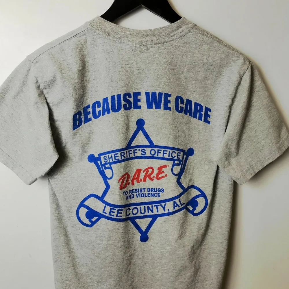 00s Vintage Gildan DARE Because We Care T Shirt American Flag Double Sided Small - Image 16