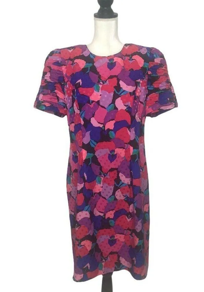 Liz Claiborne Vintage Silk dress size 12 80's multicolor shoulder pads A line - Image 2