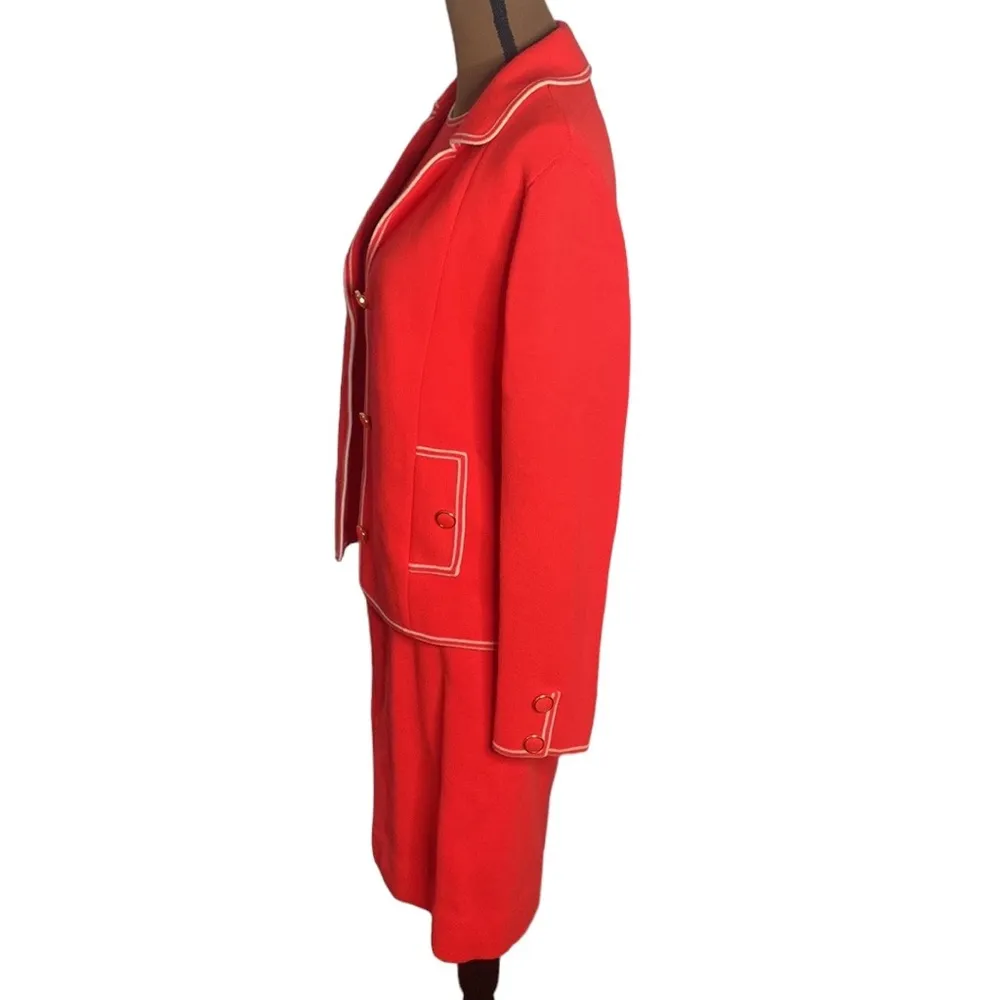 Vintage Penney’s International tipped coral 100% wool three piece skirt suit 12 Red Size 6 - Image 4