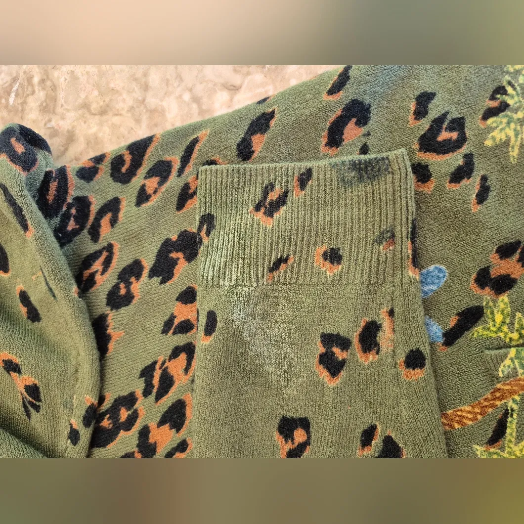 "Til The End" Floral Leopard Print Hoodie Sweatshirt Size XL Green - Image 8