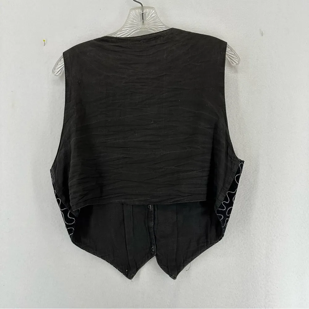 Vintage Leather Cowgirl Button Vest Embroidered Size Medium Black - Image 6