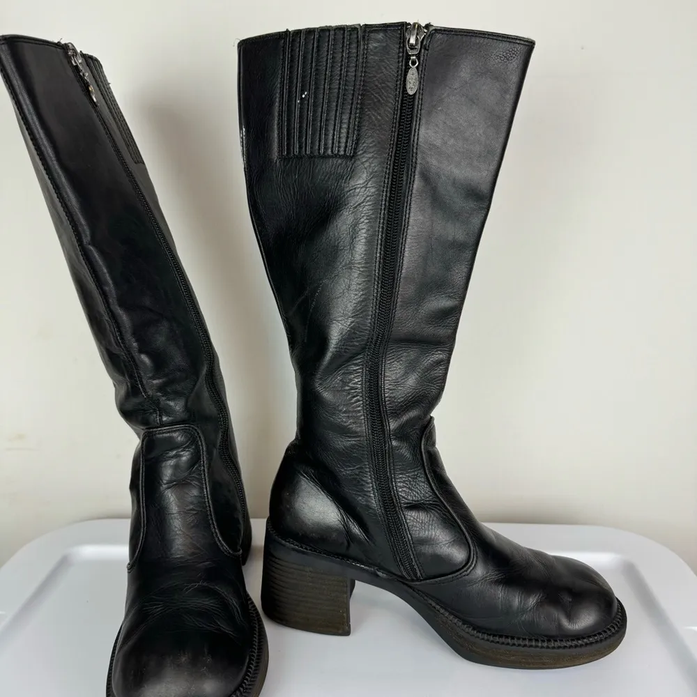 Vtg Y2K Harley Davidson Black Leather Tall Pavement Boots Sz 7.5 Chunky Moto - Image 10
