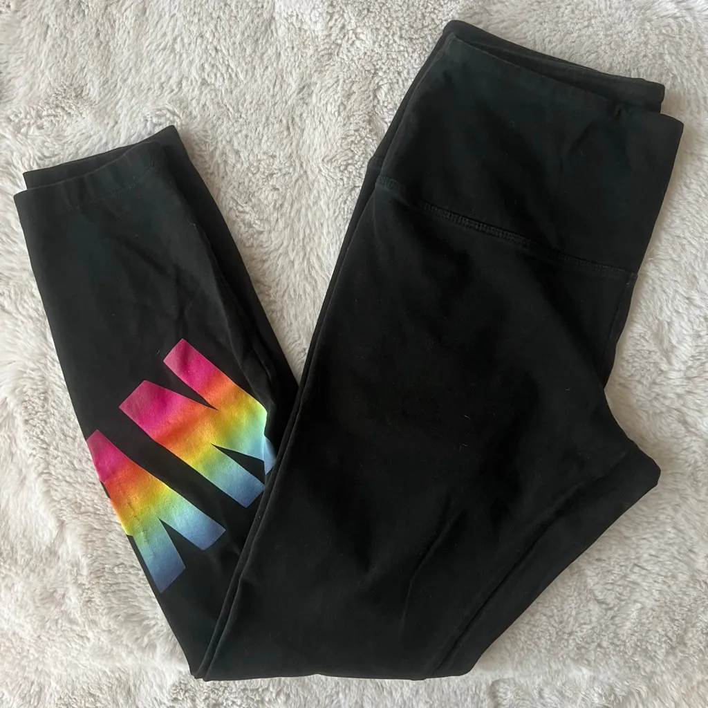 Women's PINK Victoria's Secret Black Rainbow Logo Yoga Leggings M - Image 2
