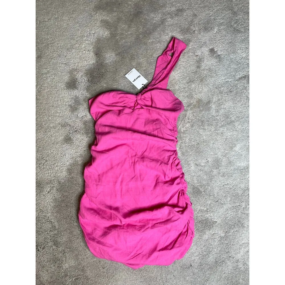 NEW Show Po Mayson Rouched One Shoulder Body Con Mini Dress Size 6 Pink - Image 2