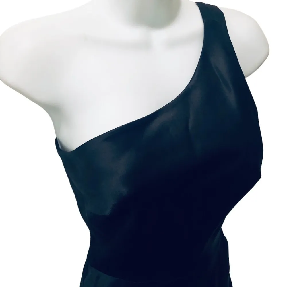 VTG International 100% SILK Little Black One Shoulder Mini Dress 2 Sparkle - Image 2