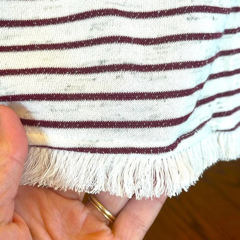 Beachy Comfy Knit Shorts Wine White Striped Elastic Waist Frayed Hem XS - Image 6