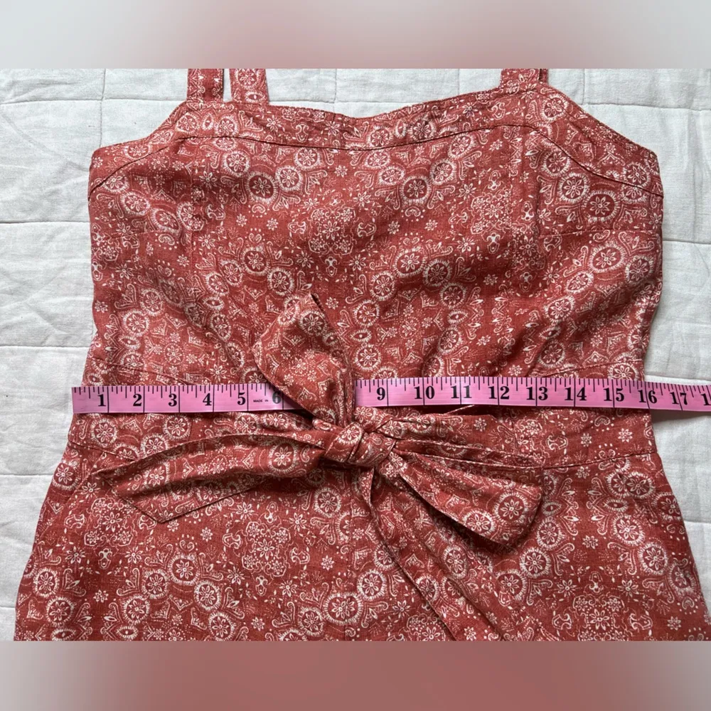 Fat Face Red Paisley Linen Wide Leg Cropped Jumpsuit Cowgirl Western Boho - 12 R - Image 5