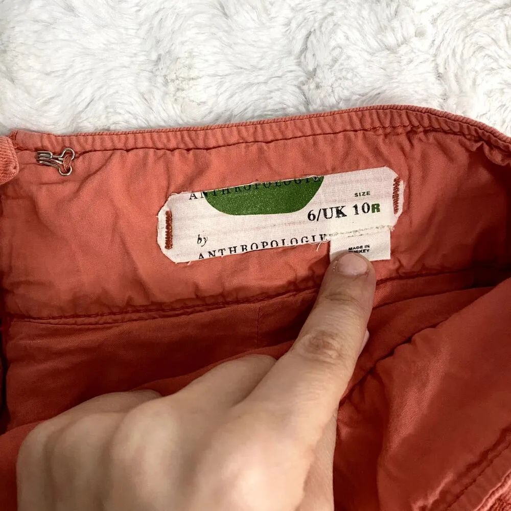 Anthropologie Orange Cotton Linen Blend Boho Cargo Utility Mini Skirt 10 - Image 6