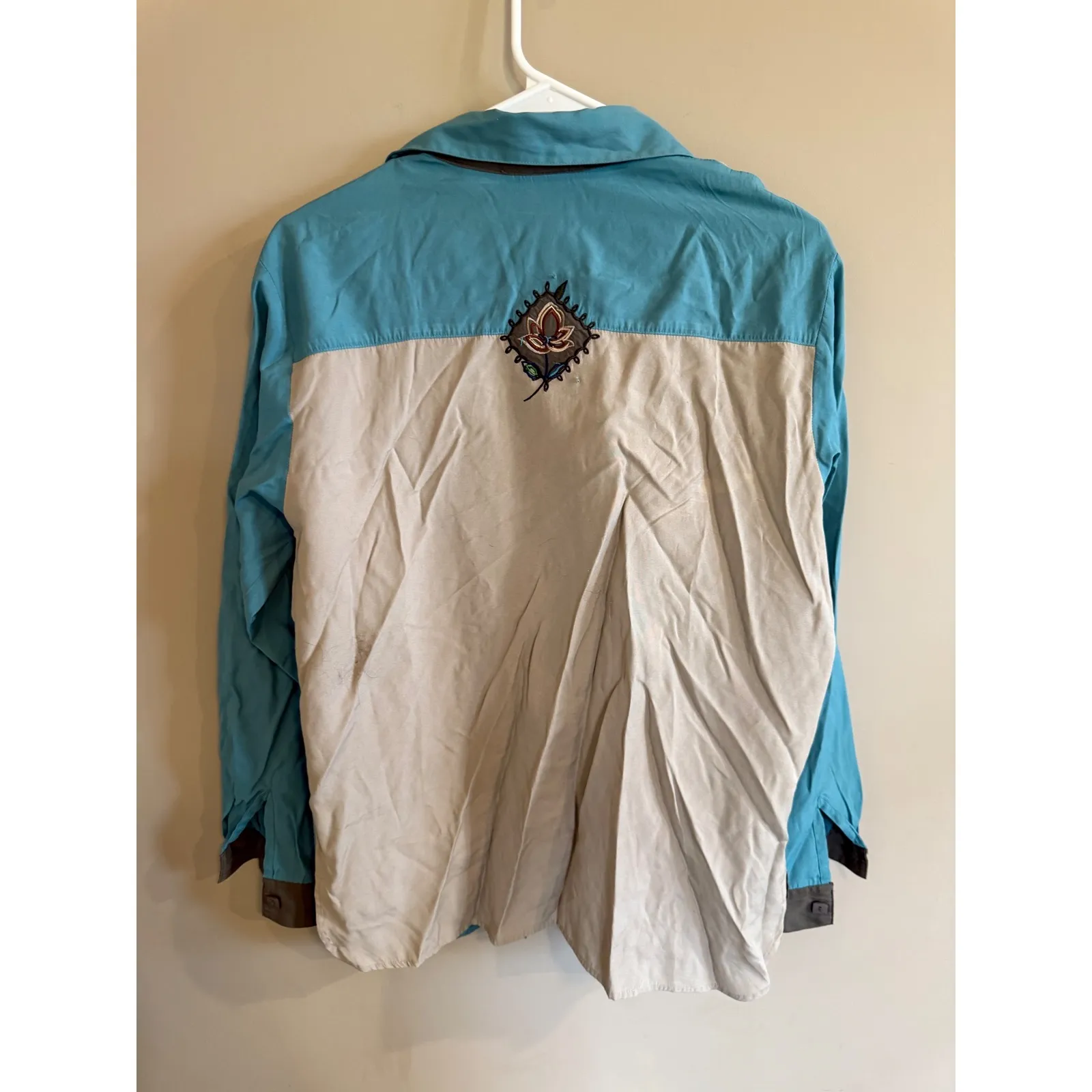 Napa Valley Petites Women's Embroidered Patchwork Button Up Shirt Size M Blue Size M - Image 3