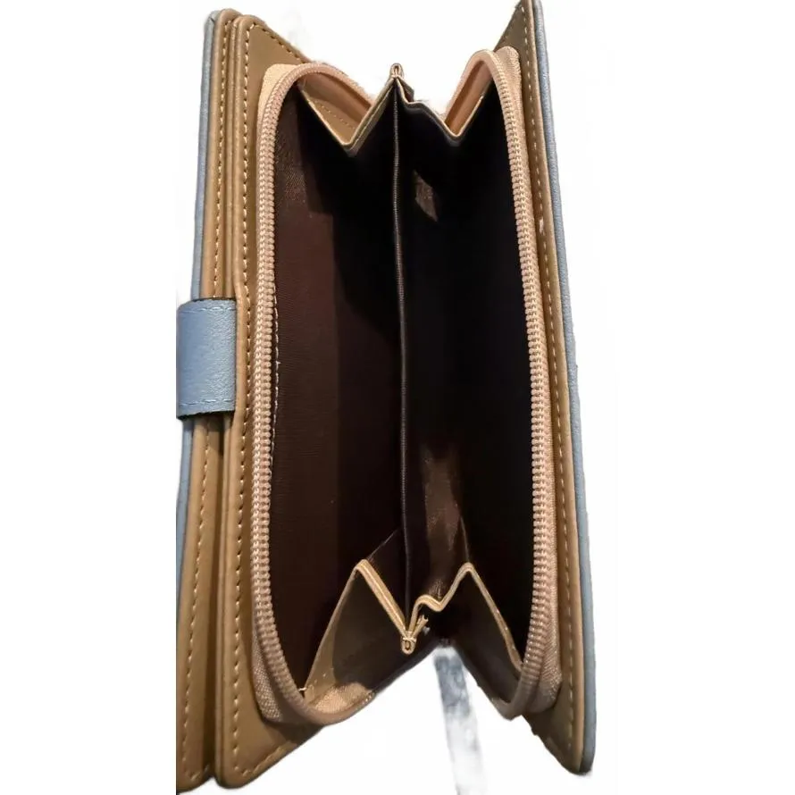 New Women's Envelope Blue Wallet with Gold Leaf Cutouts Floral Coins Bills ID - Image 8