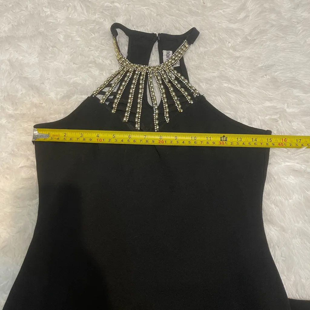 Almost Famous black halter dress gold beaded neck cocktail party holiday Medium - Image 7