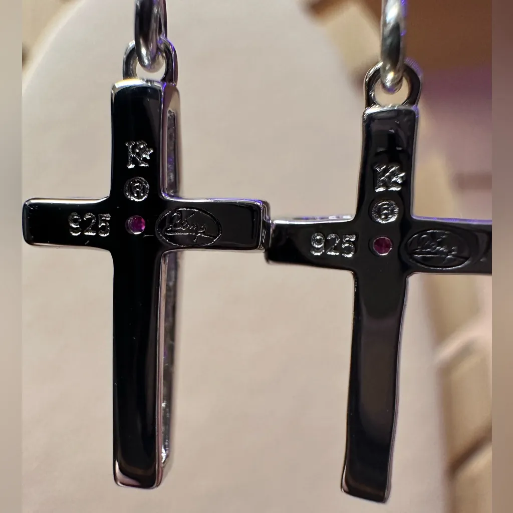 JTV Silver Cross Earrings with Simulated Ruby/Diamonds - Image 3