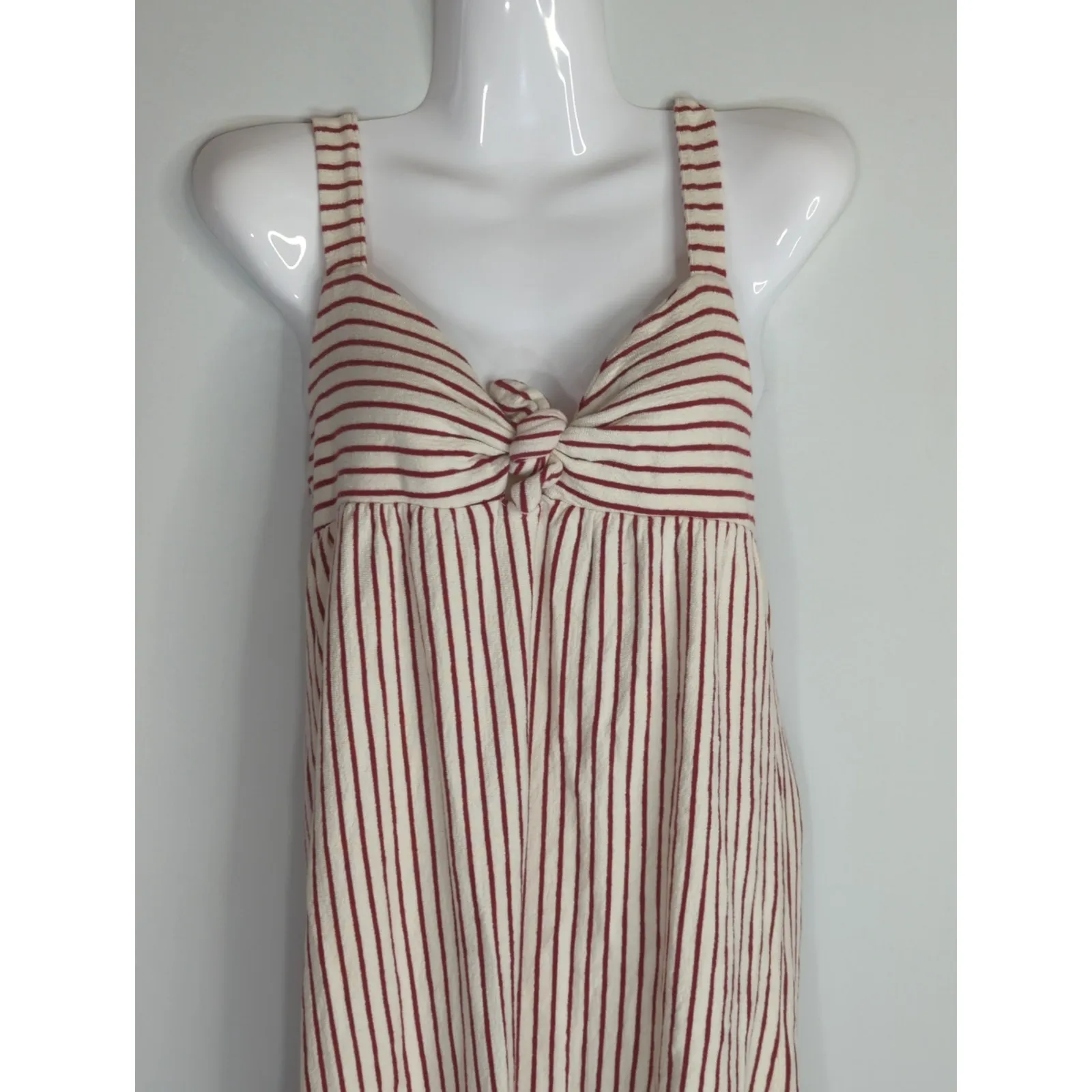 Zara Burgundy & Cream Striped Midi Dress Women's Medium Empire‎ Waist Shift - Image 3