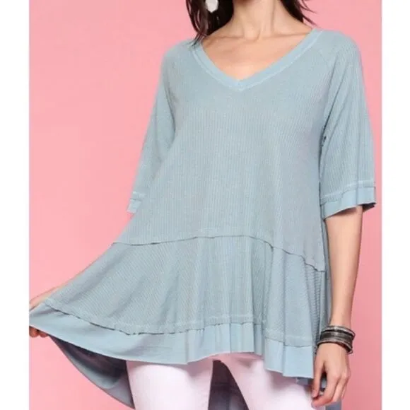 Raglan Sleeve Hi Low Top‎ Blue Size L - Image 2