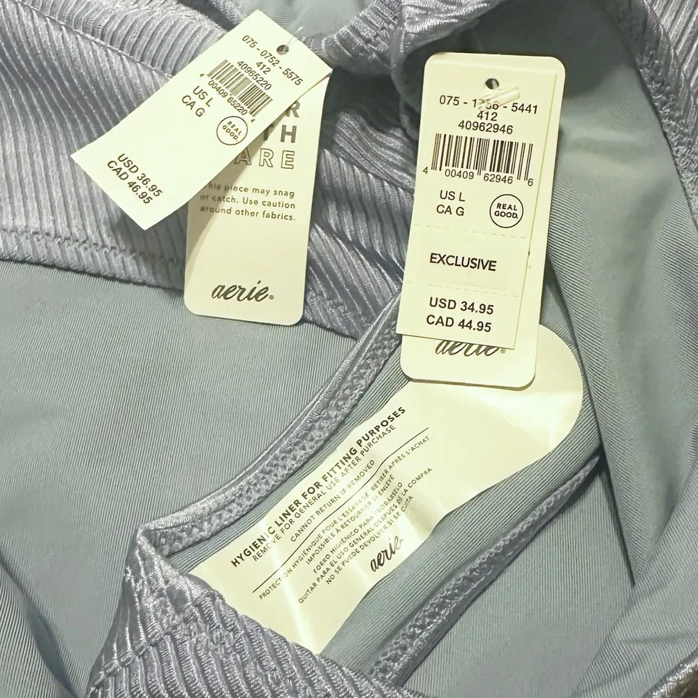 NWT AERIE Blue Shine Rib Crossover High Waist & Halter Rib Top Bikini Set Large - Image 5