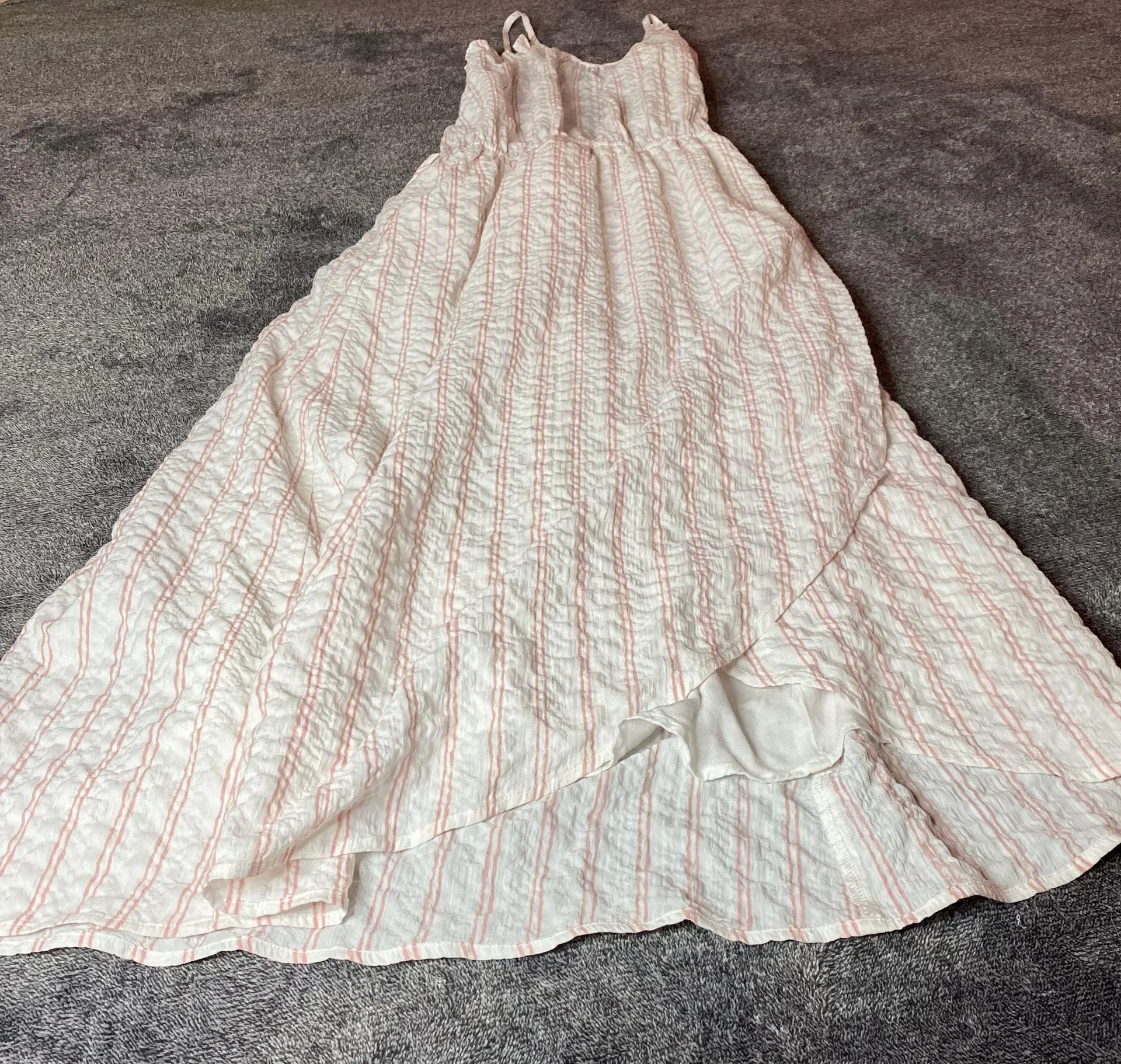 Striped Light Pink & White Classy Maxi Dress ( S ) - Image 3