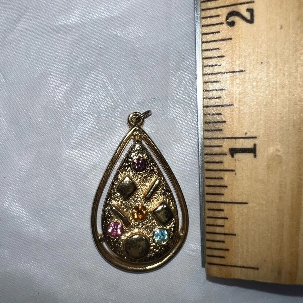 Vintage 1970s Sara Coventry Gemstone Gold Tone Pendant Gold - Image 6