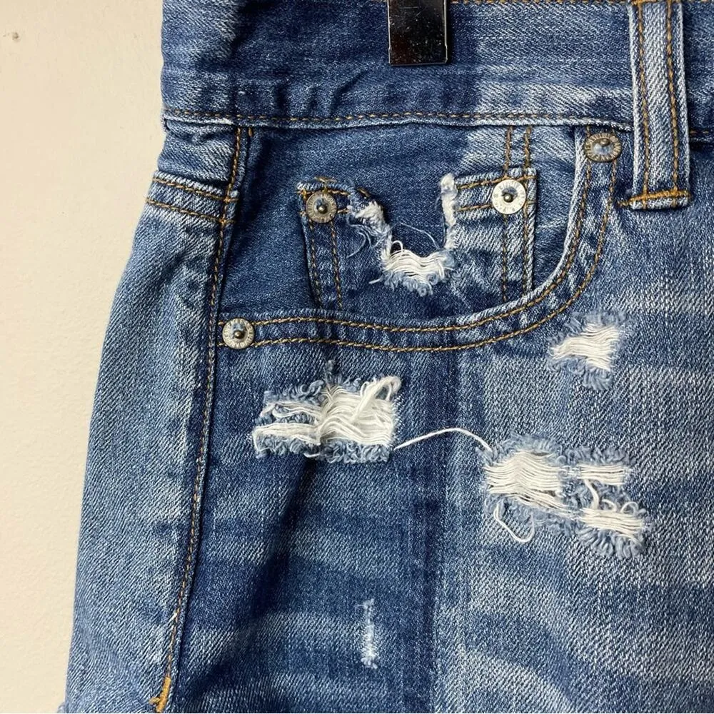 Two Tone vintage Hi Rise Ripped Festival Cutoffs Jean shorts 8 - Image 4