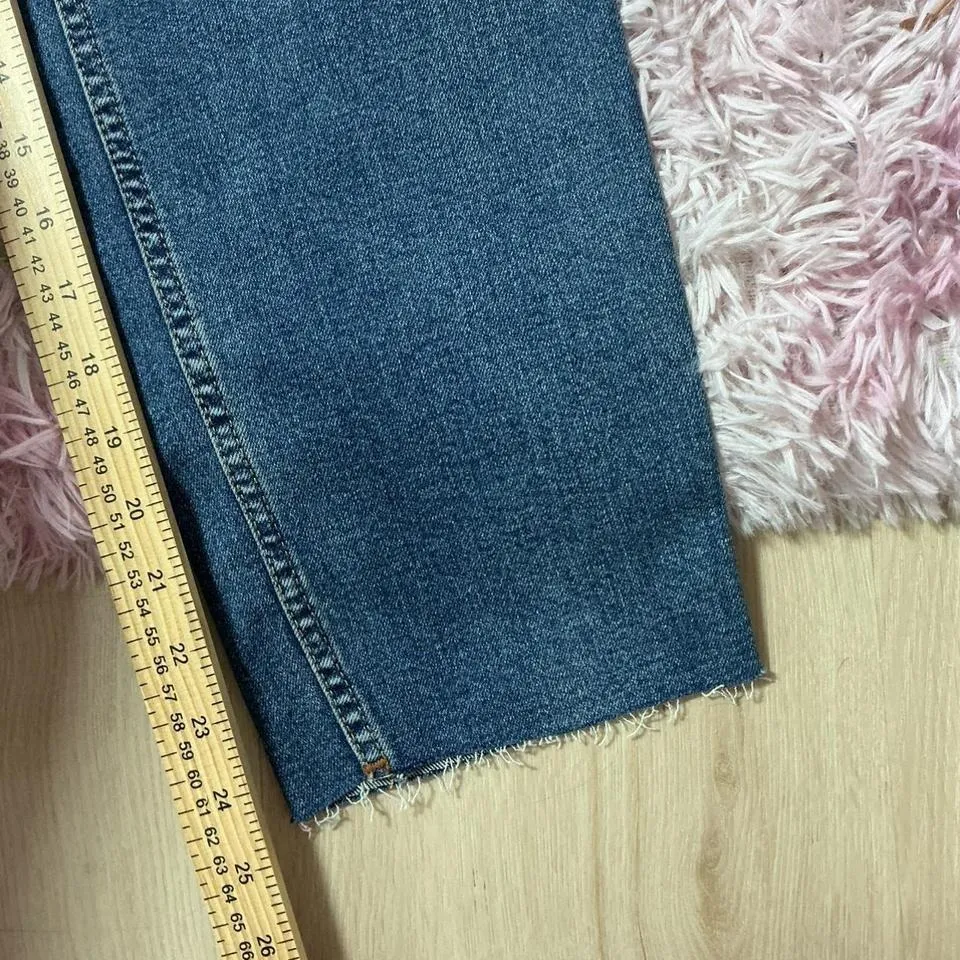 Free People Denim High Rise Cropped Bootcut Jeans Raw‎ Hem Dark Wash 27S - Image 4