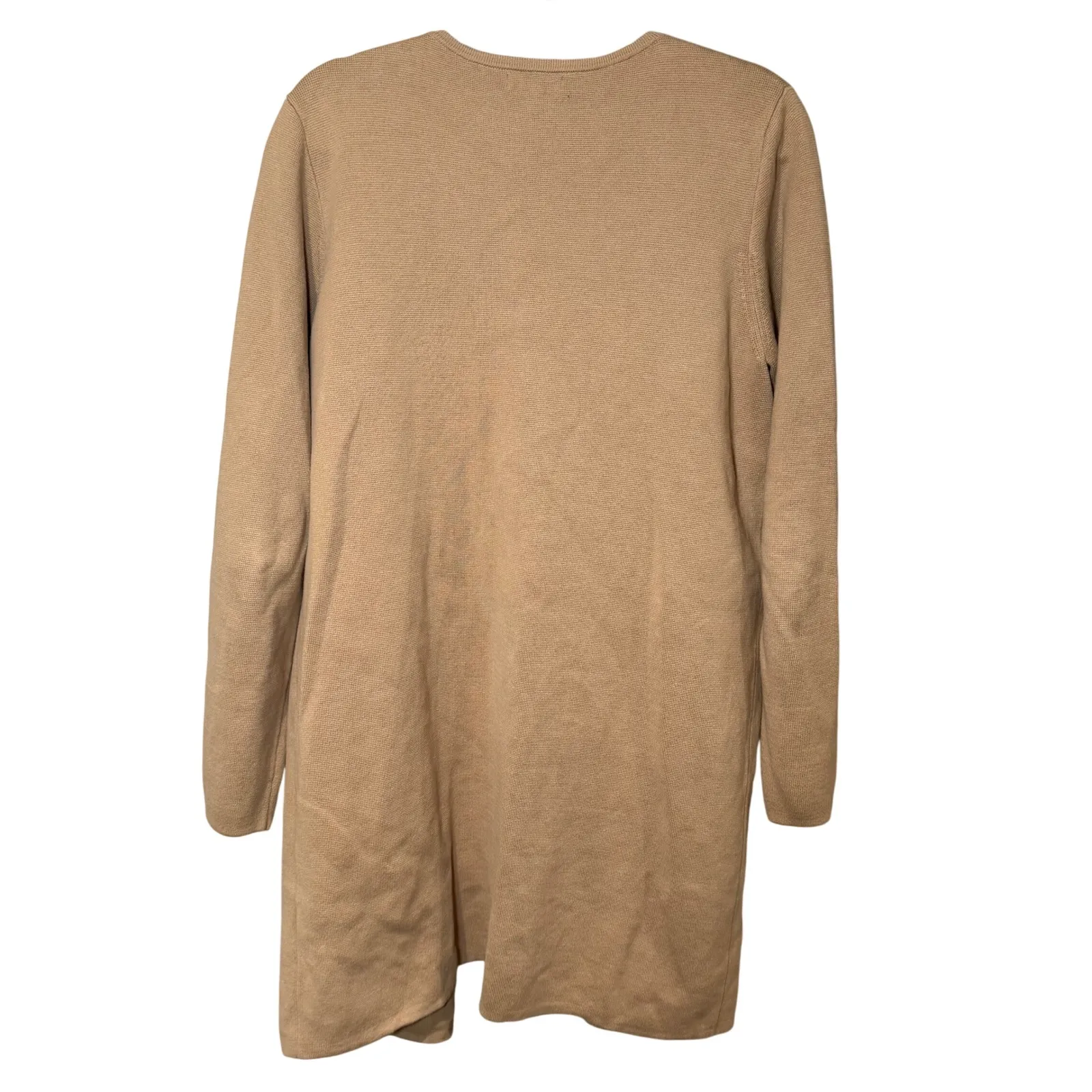 Quince Organic Cotton Knit Collarless Coat Camel Tan Size Medium - Image 3