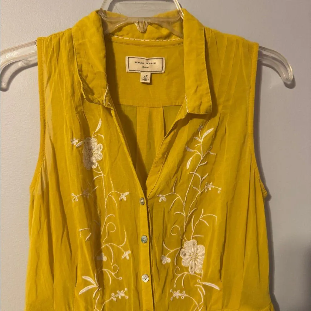 Moulinette Soeurs Vetements Sleeveless Button Down Collared Vibrant Yellow Dress - Image 4