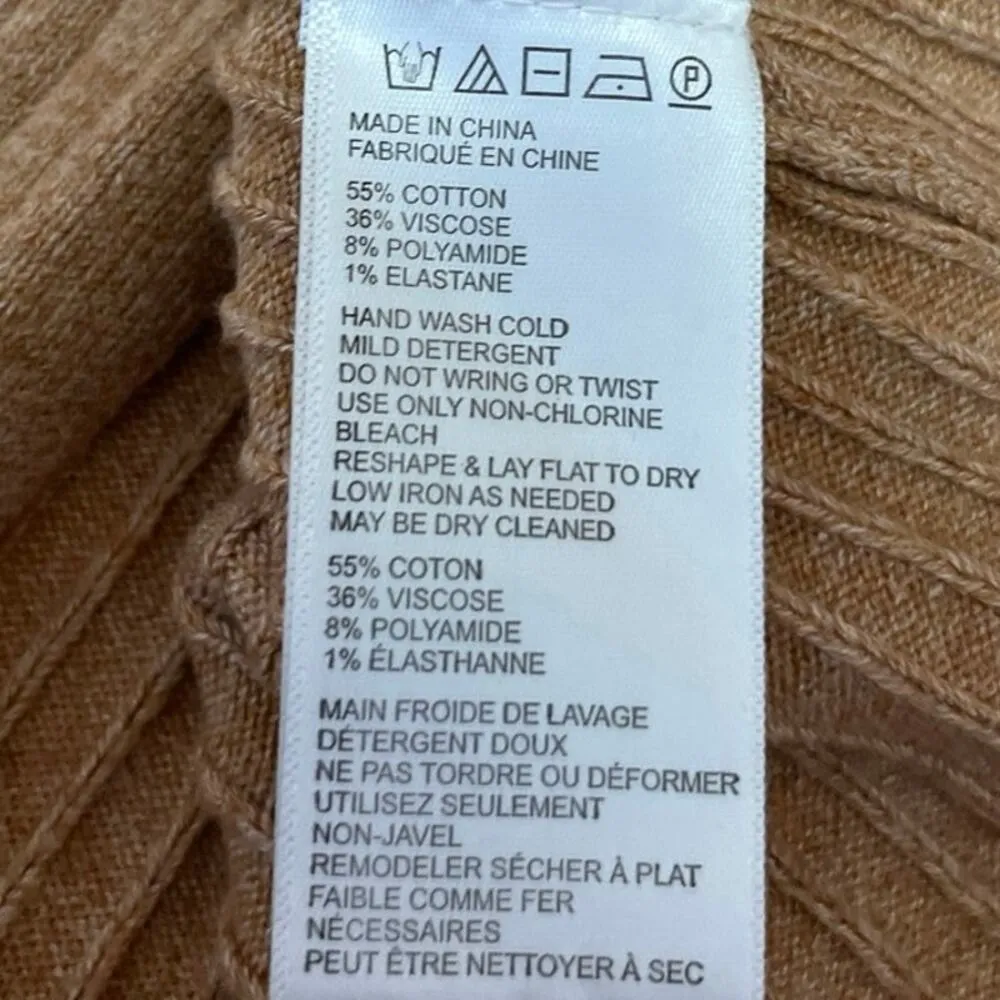 Free People Tan Rib Knit Stretch Knee Length Pencil Wrap Sweater Skirt Size M - Image 5