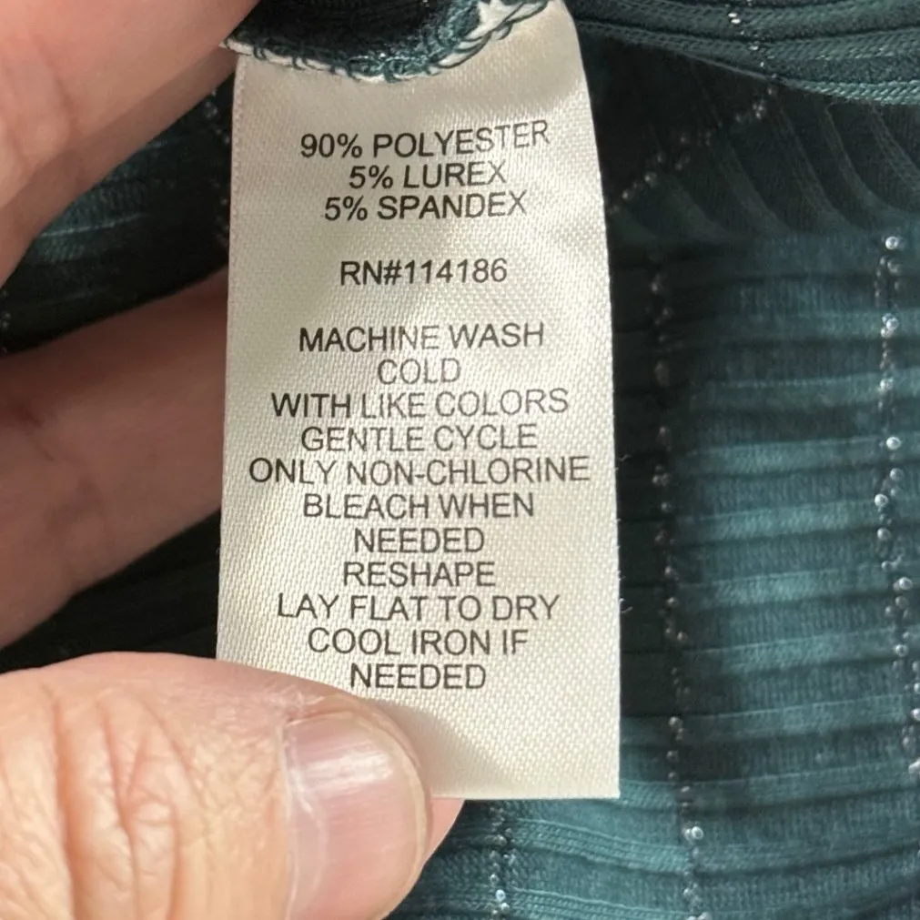 89th Madison Teal Ribbed Puff Sleeve Top with Sparkle Size S Feminine Chic Green - Image 7