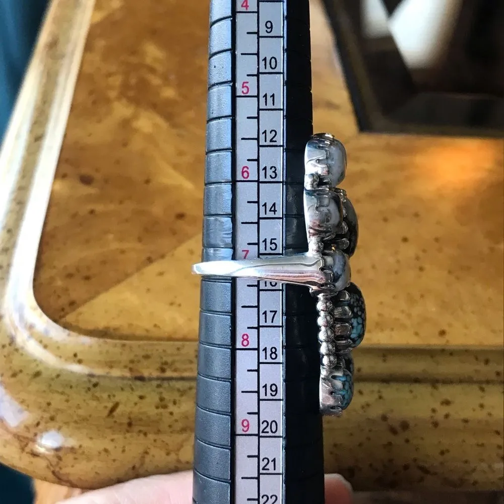 White Buffalo Turquoise Blue Turquoise Sterling Silver Statement Ring Size 7 - Image 3